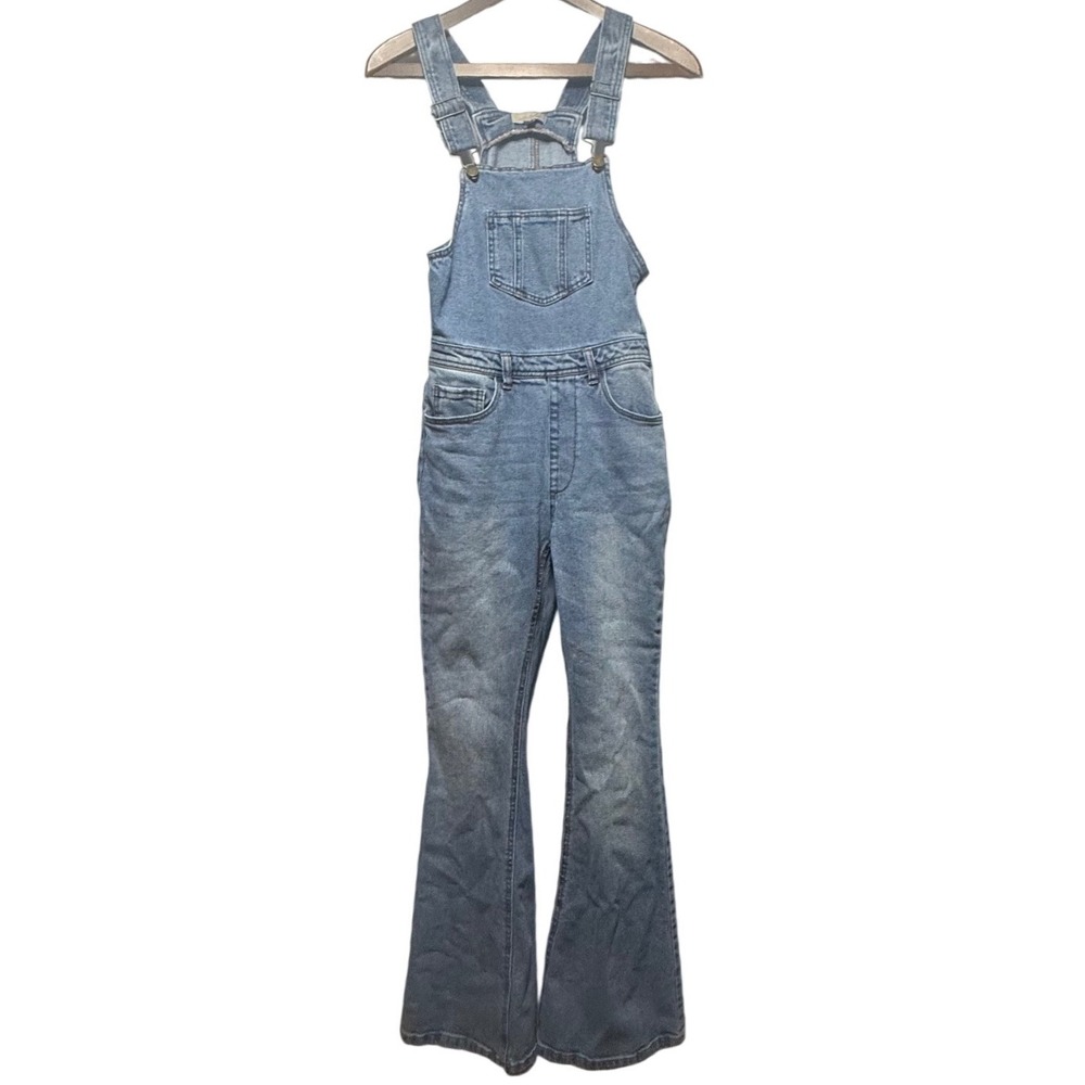Wonderly Overalls Flare Leg Stretch Denim Small Blue Medium Wash